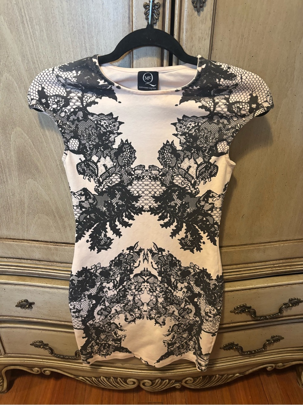 Alexander McQueen Pink Mini Dress with Black Lace Motif